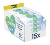 Pampers Harmonie Aqua, 720 Lingettes pour Bébé (15x48), Sans Platisque, Certifié OEKO-TEX, Protection De La Peau Délicate Avec 99% D’Eau, Aide à restaurer le pH naturel de la peau