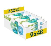 Pampers Harmonie Aqua Lot de 9 paquets de 432 lingettes humides pour bébé sans plastique, aident à restaurer le pH naturel de la peau, avec 99% d'eau