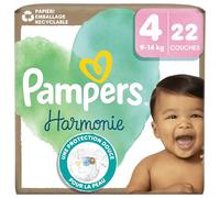 Pampers Harmonie Couches Taille 4, 22 Couches, 9kg-14kg, Protection Douce De La Peau Avec 100% D’Absorption Pampers