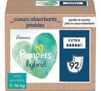 Pampers Harmonie Hybrid, 92 Cœurs de Protection Jetables, Absorption Extra, Pour Couche Lavable Hybrid, Protège la Peau Sensible des Bébés, Avec des Ingrédients d’Origine Végétale et 0% de Parfum