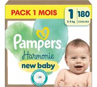 Pampers Harmonie, Taille 1, 180 Couches, 2-5kg, Protection Douce Pour La Peau Avec 100% D’Absorption Pampers, Pack 1 Mois