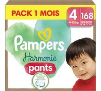 Pampers Couches-culottes Harmonie Pants T4 9-15kg 168 Protection douce 360° Pack 1 mois