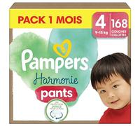 Pampers Harmonie Pants, Taille 4, 168 Couches-Culottes, 9-15kg, Maintien Complet 360°, Ingrédients d’origine végétale, Maintenant Avec un Emballage Recyclable en Papier, Pack 1 Mois