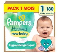 Pampers Harmonie Couches Édition Limitée, Taille 1, 180 Couches, 2kg-5kg, Conçues Pour Les Peaux Les Plus Sensibles, Pack 1 Mois