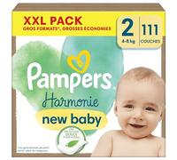 Pampers Harmonie, Taille 2, 111 Couches, 4-8kg, Protection Douce pour la Peau, Ingrédients d’origine végétale en contact avec la peau de bébé, Pack XXL