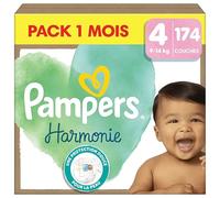 Pampers Harmonie, Taille 4, 174 Couches, 9-14kg, Protection Douce pour la Peau, Ingrédients d’origine végétale en contact avec la peau de bébé, Avec un Emballage Recyclable en Papier, Pack 1 Mois