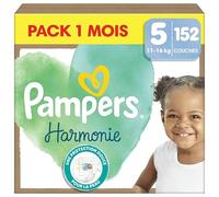 Pampers Harmonie, Taille 5, 152 Couches, 11-16kg, Protection Douce pour la Peau, Ingrédients d’origine végétale en contact avec la peau de bébé, Avec un Emballage Recyclable en Papier, Pack 1 Mois