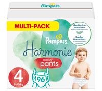 Pampers Harmony Pants Größe 4 (9-15kg) 0% Kompromiss, 100% Saugfähigkeit, pflanzliche Inhaltsstoffe, leicht zu wechseln, 96 Windeln (4x24er Pack)