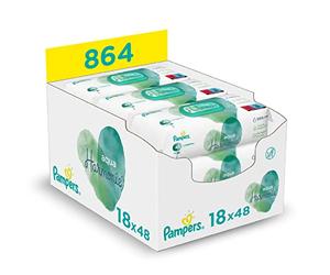Pampers Lingettes Bébé Aqua Harmonie, 864 Lingettes (Lot de 6 x 3 x 48), Sans Parfum ni Alcool, Avec 99 % d’Eau et des Fibres d’Origine Végétales, Testées Dermatologiquement