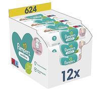 Pampers Lingettes Bébé Sensitive, 624 Lingettes (Lot de 12 x 52), Sans Parfum ni Alcool, Aident à Protéger la Peau des irritations, Pour Une Toilette Douce Et Délicate, Testées Dermatologiquement