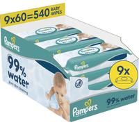 Pampers Lingettes pour bébé 99 % eau, 9 paquets de 60 lingettes = 540 lingettes, Lotion douce avec 99 % d'eau