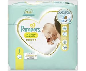Pampers Lot de 24 couches pour bébé Taille 1 (2-5 kg) Premium Protection, Newborn Lot de 24 couches, pour un confort optimal et une protection pour les peaux sensibles