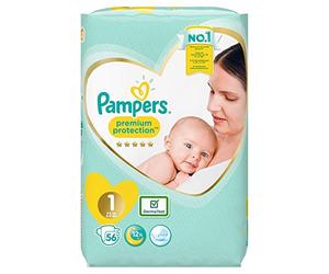 Pampers Lot de 56 couches Taille 1, 2-5 kg, New Baby, New Born, Premium Protection