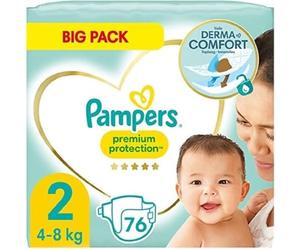 Pampers Lot de 76 couches bébé taille 2 (4-8 kg) Premium Protection, Newborn Mini, Big Packk, meilleur confort et protection pour les peaux sensibles