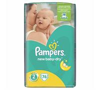 Pampers New Baby-Dry Lot de 76 couches pour bébé, Taille 2, 3-6 kg, coton doux