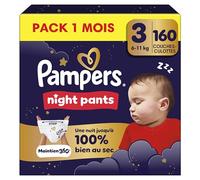 Pampers Night Pants Couches-Culottes Taille 3 x160 Pack 1 Mois | 6kg-11kg. Couches-Culottes Pour La Nuit Pampers Pour Une protection Renforcée Toute La Nuit. Pack 1 Mois.