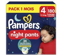 Pampers Night Pants, Taille 4, 180 Couches-Culottes, 9-15kg, Maintien 360° Contre Les Fuites Avec Un Cœur Super Absorbant Pour Une Protection Renforcée Toute La Nuit, Pack 1 Mois
