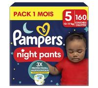 Pampers Night Pants, Taille 5, 160 Couches-Culottes, 12-17kg, Maintien 360° Contre Les Fuites Avec Un Cœur Super Absorbant Pour Une Protection Renforcée Toute La Nuit, Pack 1 Mois