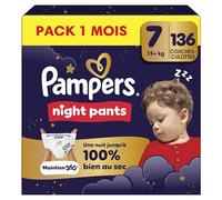 Pampers Night Pants, Taille 7, 136 Couches-Culottes, 15kg+, Offrent Une Protection Renforcée Toute La Nuit