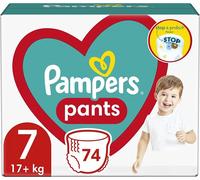 Pampers Pants Bottes de couches taille 7, 74 pièces, 17kg+, avec fonction anti-fuite arrière Stop & Protect