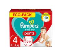 PAMPERS PANTS TAILLE 4 BABY-DRY COUCHES-CULOTTES 214 COUCHES (9-15 KG)