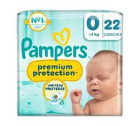 Pampers Couches Premium Protection moins de 3kg Taille 0 - 22 unités