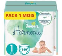 Pampers Premium Protection, Couches Taille 1 (2-5 kg), Harmonie, 140 Couches Bébé, Pack 1 Mois 100% Hypoallergénique, Peau Sensible