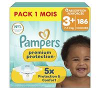 Pampers Premium Protection Couches Taille 3+ x186 Pack 1 Mois | 7kg-11kg. Notre N°1 Pour La Protection De La Peau Et Contre Les Fuites. Pack 1 Mois