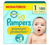 Lot de 180 couches Pampers Premium Taille 1 (2-5 kg) pour nouveau-né, confort et protection optimale des peaux sensibles.