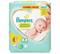 PAMPERS Premium Protection New Baby Taille 1, 2 à 5 kg - 72 Couches - Jumbo Pack