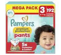 Pampers Premium Protection Pants Couches-Culottes Taille 3 x192 Pack 1 Mois | 6kg-11kg. Notre Meilleur Confort Et Protection. Maintien 360° Et Barrières Anti-Fuites Douces. Pack 1 Mois.