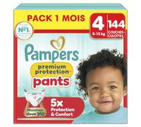 Pampers Premium Protection Pants Couches-Culottes Taille 4 x144 Pack 1 Mois | 8-15kg. Maintien 360° et barrières anti-fuites douces pour un confort et une protection optimale