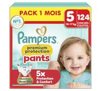 Pampers Premium Protection Pants Couches-Culottes Taille 5 x124 Pack 1 Mois | 10-17kg. Maintien 360° et barrières anti-fuites douces pour un confort et une protection optimale