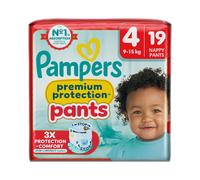 Pampers Premium Protection Pants Taille 4, 19 Couches-Culottes, 9kg-15kg, Avec un Maintien 360° et des Barrières Anti-fuites Douces 2 fois plus larges qu’avant pour Confort et Protection