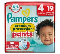 Pampers Premium Protection Pants Taille 4, 19 Couches-Culottes, 9kg-15kg, Avec un Maintien 360° et des Barrières Anti-fuites Douces 2 fois plus larges qu’avant pour Confort et Protection