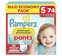 Pampers Premium Protection Pants Taille 5, 74 Couches-Culottes, 11kg-17kg, Avec un Maintien 360° et des Barrières Anti-fuites Douces 2 fois plus larges qu’avant pour Confort et Protection