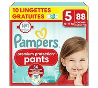Pampers Premium Protection Pants Taille 5, 88 Couches, 12-17kg, Avec Maintien 360° et Matières Ultra-Douces Pour Notre Meilleur Confort Et Protection + 10 Lingettes Harmonie Aqua Gratuites