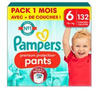 Pampers Premium Protection Pants, Taille 6, 132 Couches-Culottes, 15kg+, Notre Meilleur Confort & Protection, Maintien 360° Contre Les Fuites et Matières Ultra-Douces, Pack 1 Mois