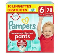 Pampers Premium Protection Pants Taille 6, 78 Couches-Culottes, 15+kg, Avec Maintien 360° et Matières Ultra-Douces Pour Notre Meilleur Confort Et Protection + 10 Lingettes Harmonie Aqua Gratuites