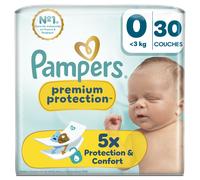 Pampers Premium Protection Taille 0, 30 Langes, 3kg, Notre N°1 Pour La Protection De La Peau Et Contre Les Fuites
