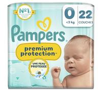 Pampers Premium Protection Taille 0, 22 Couches, 3kg, Double Protection Pour La Peau Et Contre Les Fuites