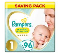 Pampers Premium Protection Taille 1, 96 couches, 2 à 5 kg, économique, confort doux, approuvé par la British Skin Foundation