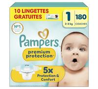 Pampers Premium Protection Taille 1, Couches, 2kg-5kg, Notre N°1 Pour La Protection De La Peau Et Contre Les Fuites + 10 Lingettes Aqua Soft Touch Offertes