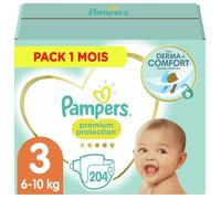PAMPERS Premium Protection Taille 3 - 5 à 9 kg - 204 Couches - Pack 1 Mois