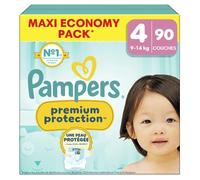 Pampers Premium Protection Taille 4, 90 Couches, 9kg-14kg, Double Protection Pour La Peau Et Contre Les Fuites Multicolore