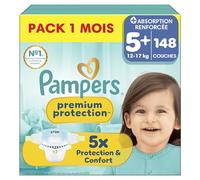 Pampers Premium Protection Taille 5+, 148 Couches, 12kg-17kg, Notre N°1 Pour La Protection De La Peau Et Contre Les Fuites