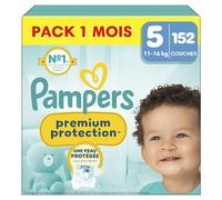 Pampers Premium Protection, Taille 5, 152 Couches, 11-16kg, Double Protection pour la peau et contre les fuites Avec Poche Stop & Protect pour aider à capturer les Fuites, Pack 1 Mois