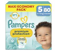 Pampers Premium Protection Taille 5, 80 Couches, 11kg-16kg, Double Protection Pour La Peau Et Contre Les Fuites