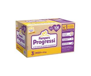 Pampers Progressi Quadri Couches Midi Taille 3 (4-9 Kg) Offre 108 Couches