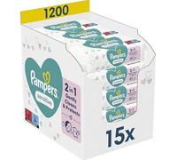 Pampers Sensitive, 1200 Lingettes pour Bébé (15x80), Sans Alcool ni Parfum, Certifié OEKO-TEX, Pour Une Toilette Douce Et Délicate